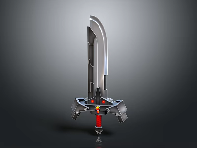 Futuristic Sci Fi Sword With Silver Blade Red Hilt And Mechanical Base Design 3d model