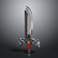 Futuristic Sci Fi Sword With Silver Blade Red Hilt And Mechanical Base Design 3d model