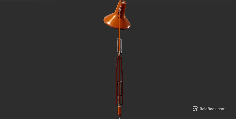Orange Bell Shaped Shade Floor Lamp With Tripod Stand And Modern Design 3d model 