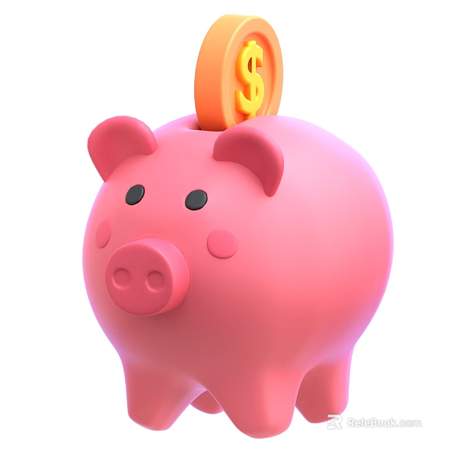 Decorative Ornament Set With Pink Piggy Bank And Dollar Sign Coin For Home Decor 3d model 