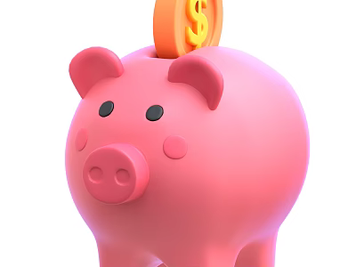Decorative Ornament Set With Pink Piggy Bank And Dollar Sign Coin For Home Decor 3d model
