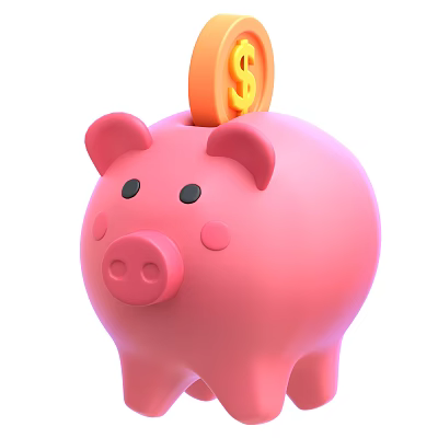 Decorative Ornament Set With Pink Piggy Bank And Dollar Sign Coin For Home Decor 3d model