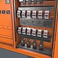 Industrial Orange Electrical Control Cabinet Featuring Open Doors Switches And Indicators 3d model