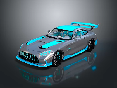 Modern Silver Sports Car With Blue Accents Sleek Design And Rear Spoiler 3d model