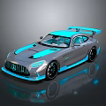 Modern Silver Sports Car With Blue Accents Sleek Design And Rear Spoiler