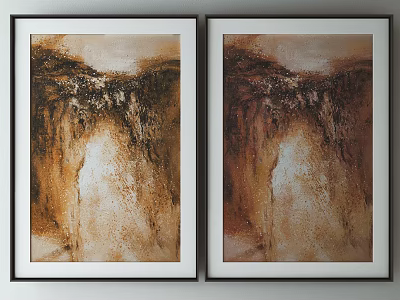 Two Black Framed Abstract Paintings With Brown Beige Textured Wall Art 3d model