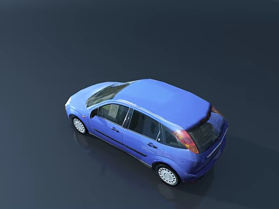 Blue Hatchback Car Top View With Sleek Exterior And Alloy Wheels 3d model