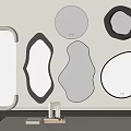 Various Shaped Stylish Mirrors on Wall Reflecting Modern Interior Decor 3d model