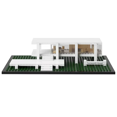 Farnsworth House Open Structure Architecture Model Built With White Detailed Building Blocks 3d model