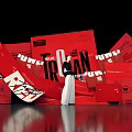 Red Backdrop Photo Spot With IRON RUNWAY Letters And Scattered Red Papers