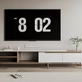 Minimalist Modern White And Wooden TV Stand With Open Shelves Green Plant And Cabinets