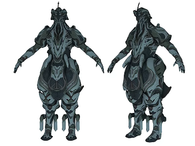 Game and Movie Character With Complex Armor Biomechanical Design Dark Color Scheme Front Side Views 3d model