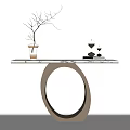 Modern Console Table With Unique Circular Base White Top And Decorative Branch Vase 3d model
