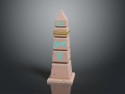 Light Pink Decorative Pyramid Structure With Blue Patterns And Gold Accents 3d model