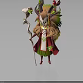 Vibrant Mythical Character With Creature Inspired Horns Nature Themed Attire And Curved Staff