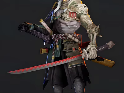 Game Movie Samurai Character with Intricate Armor Dual Swords And Decorative Details 3d model