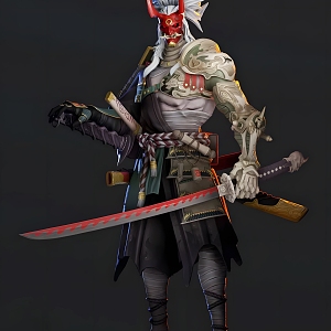 Modern game character Japanese samurai 3d model