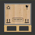 Wooden Crate on Pallet for Household Items with Fragile Labels and Recyclable Symbols