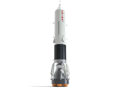 CZ-7A Space Rocket With White Black Body And Orange Boosters Design 3d model