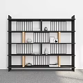 Modern Minimalist Shelving Unit With Black Frame Wooden Shelves And Decor Items