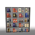 Elegant Wine Bottles and Glasses Display in Decorative Shelf with Lighting Accents