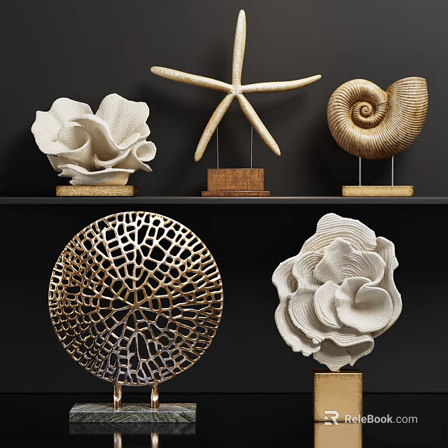 Decorative Ornament Set With Starfish Seashell Coral On Two Layer 3d model 