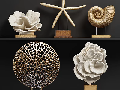 Decorative Ornament Set With Starfish Seashell Coral On Two Layer 3d model