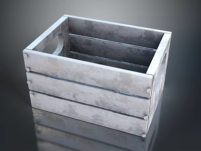 Gray Wooden Storage Box With Layered Design Handle And Metal Nails 3d model