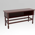 Dark Brown Wooden Office Desk With Rectangular Top And Decorative Legs
