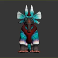 Colorful Horned Game and Movie Character With Large Ears Blue Green Fur and Red Chest