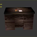 Wooden Desk With Smooth Desktop And Small Items On Top Surface