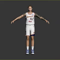 Man With Tattooed Arms In White Basketball Jersey Number 92 Standing Arms Outstretched Gray Background