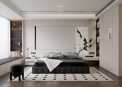 Minimalist black and white gray bedroom 3d model