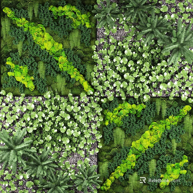 Living Green Plant Wall With Various Lush Plants And Natural Layered Design 3d model 