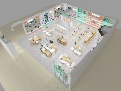 Modern Clothing Store Interior Design With Display Racks Tables And Green Plants 3d model