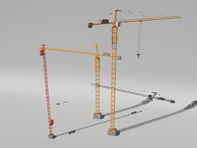 Industrial Equipment Tower Cranes With Different Colors And Sizes For Construction 3d model