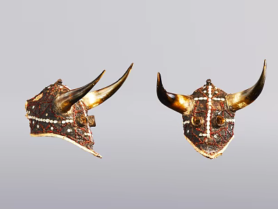 Brown And Gold Clothing With Horn Decorations And Intricate Surface Patterns 3d model