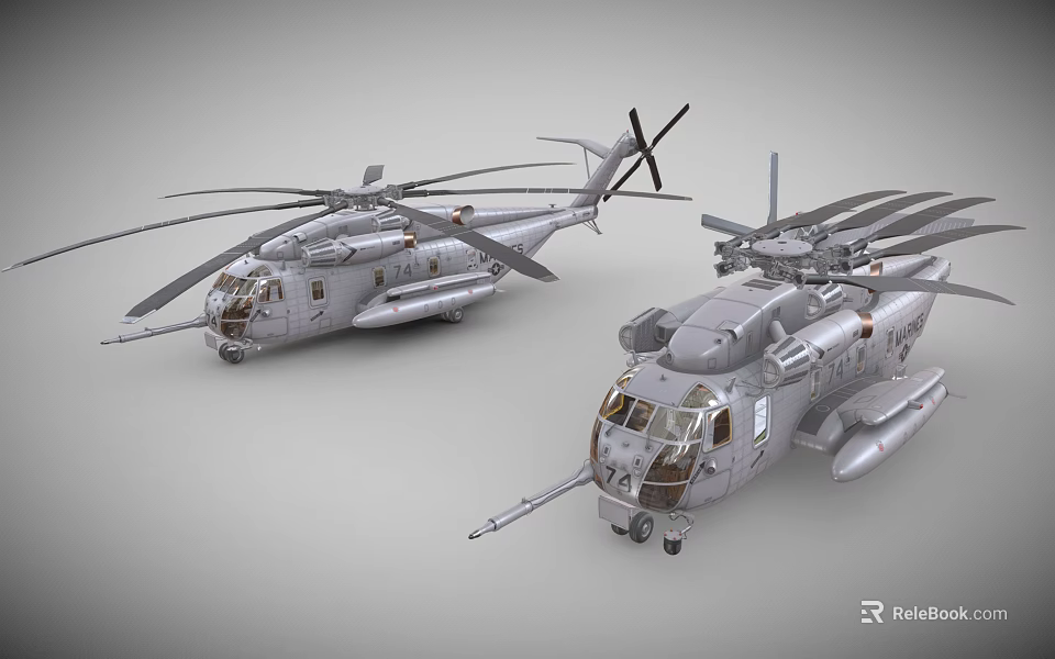 Pair Of Detailed Military Helicopter Scale Models With Rotors And Fuselage Design 3d model 