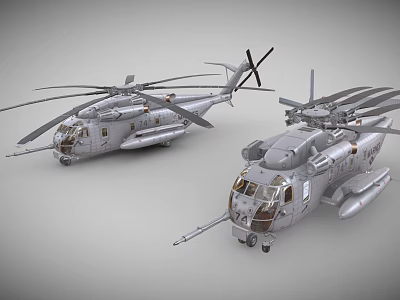 Pair Of Detailed Military Helicopter Scale Models With Rotors And Fuselage Design 3d model