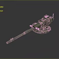 Green Military Artillery Weapon Model With Long Barrel And Mounted Base Structure