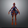 Red And Blue Armored Character With Futuristic Tech Gear Standing