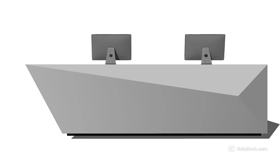 Modern Reception Desk Design With Two Monitors And Sleek Geometric Structure 3d model 