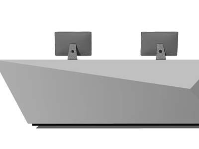 Modern Reception Desk Design With Two Monitors And Sleek Geometric Structure 3d model