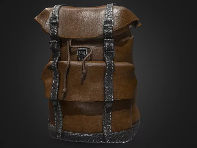 Classic Brown Leather Backpack With Metal Straps And Layered Design 3d model