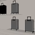 Stylish Suitcases Black Silver Blue White on White Wall Shelves with Wheels and Telescopic Handles