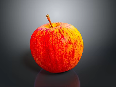 Fresh Red and Yellow Apple on Dark Background with Reflective Surface 3d model