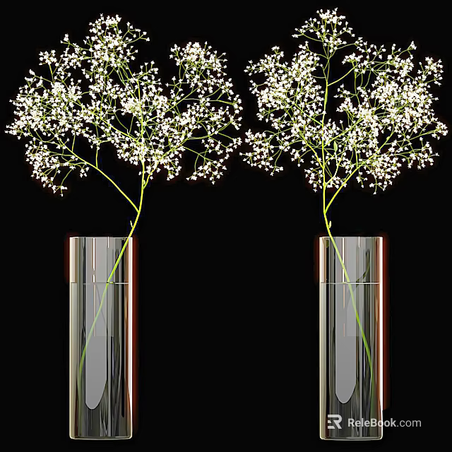 Decorative Ornament Set with Two Transparent Vases and Small White Flowers Arrangement 3d model 