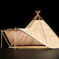 Traditional Tepee Tent with Canvas Cover String Lights and Wooden Frame