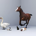 Reptile Lizard Among Various Animals In Studio With Horse Swan Cat Dog And Mouse