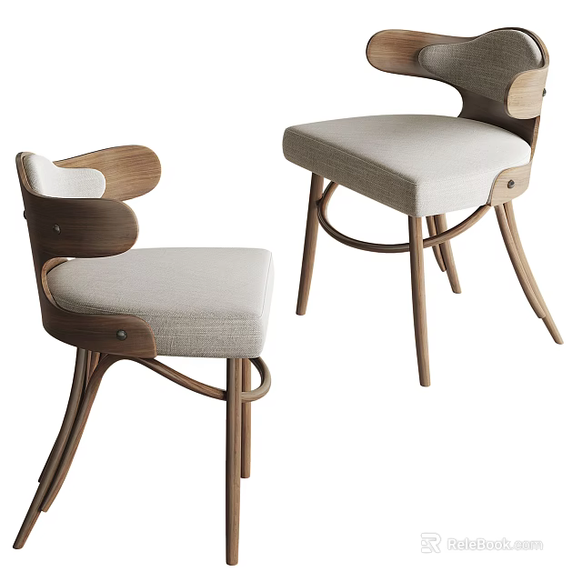 Elegant Single Chair With Wooden Frame Upholstered Seat And Curved Leg Design 3d model 